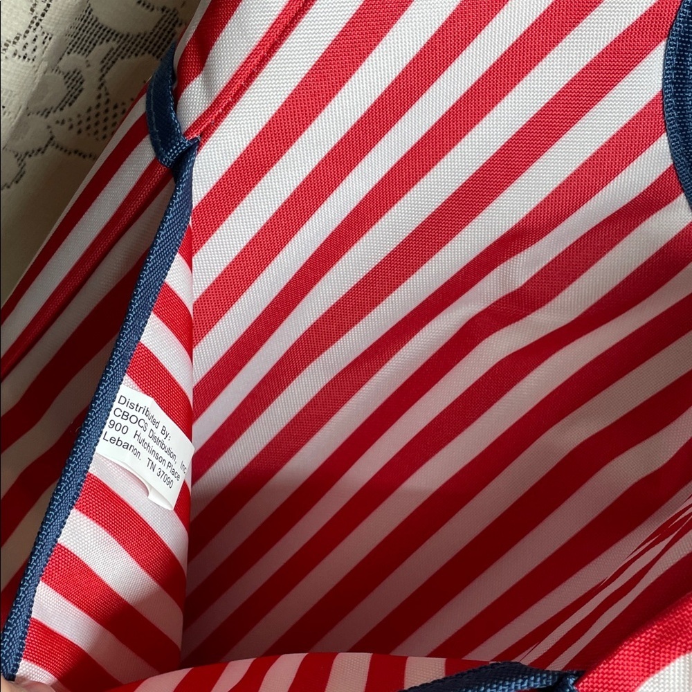 Striped Red and Blue Lighthouse Tote Bag - Picture 3 of 7